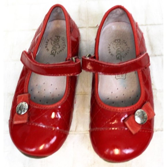 Primigi Quilted Look Mary Janes Red Patent Leather Sky Effect System Bow Heart - Picture 12 of 13
